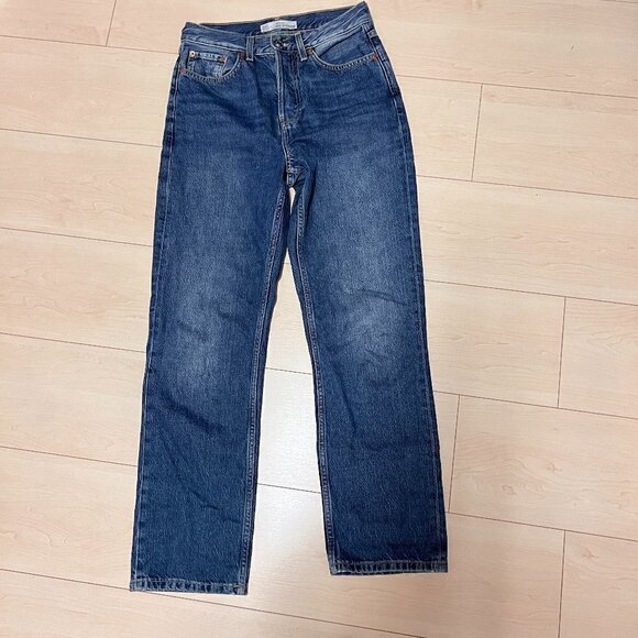 Topshop Moto New Boyfriend Button Fly Jeans 100% Cotton Rigid Denim Sz 25 Blue - Picture 2 of 12